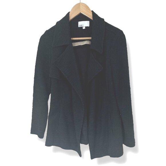 Dr2 By Daniel Rainn Black Open Front‎ Textured Jacket with Pockets Size Small - Picture 3 of 11